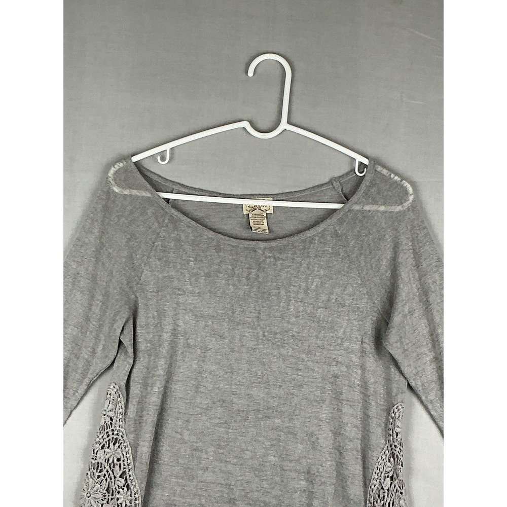 Eyelash Couture Womens M Gray Lace Panel Long Sleeve Top